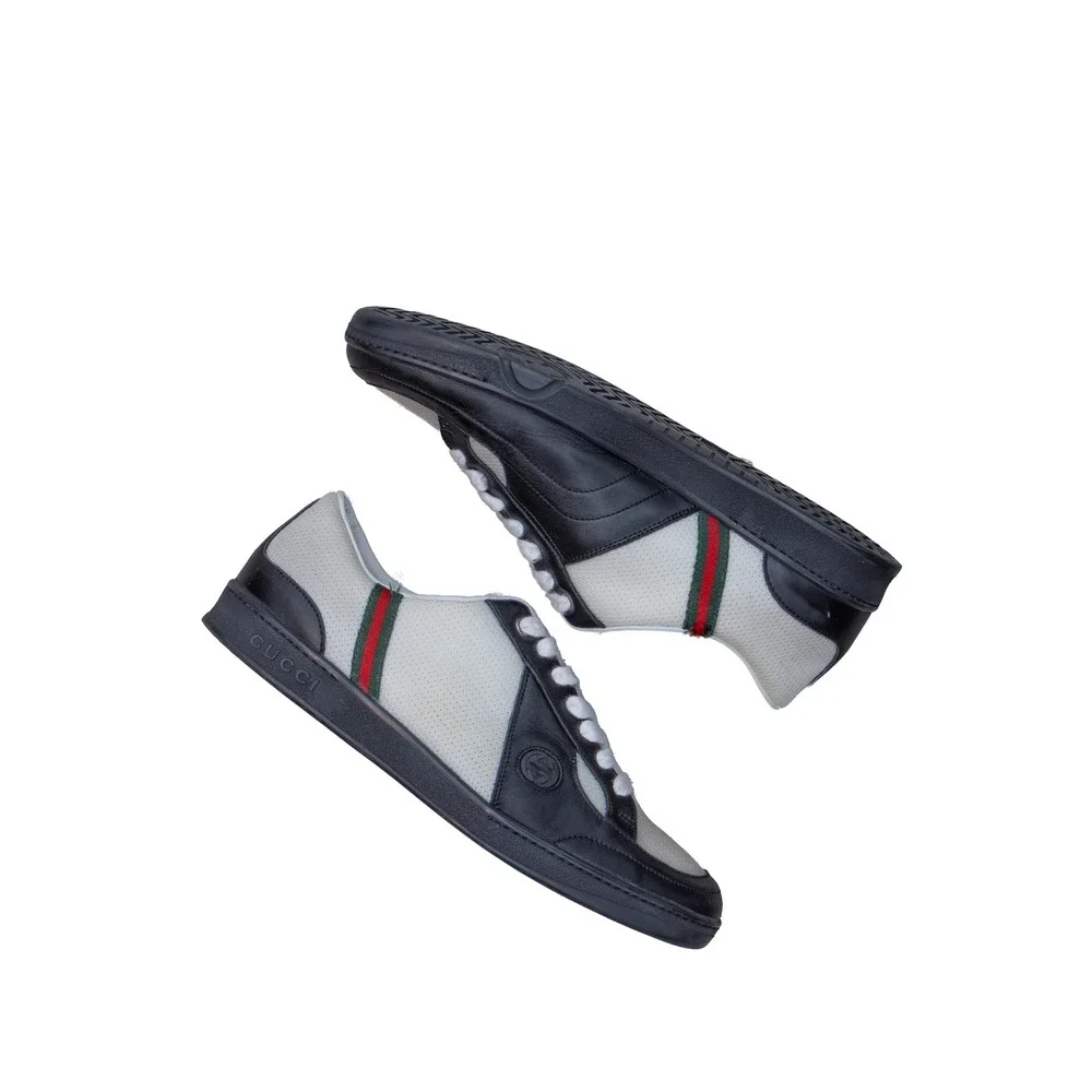 Gucci‎ Vintage Low-Top Sneakers – Web Stripe – Leather & Mesh - Size US 9/ EU 41